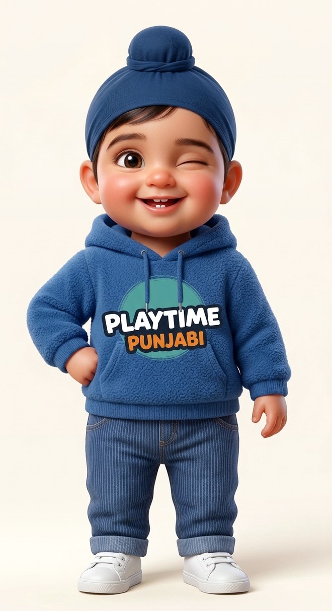 Nikka winking in a Playtime Punjabi hoodie